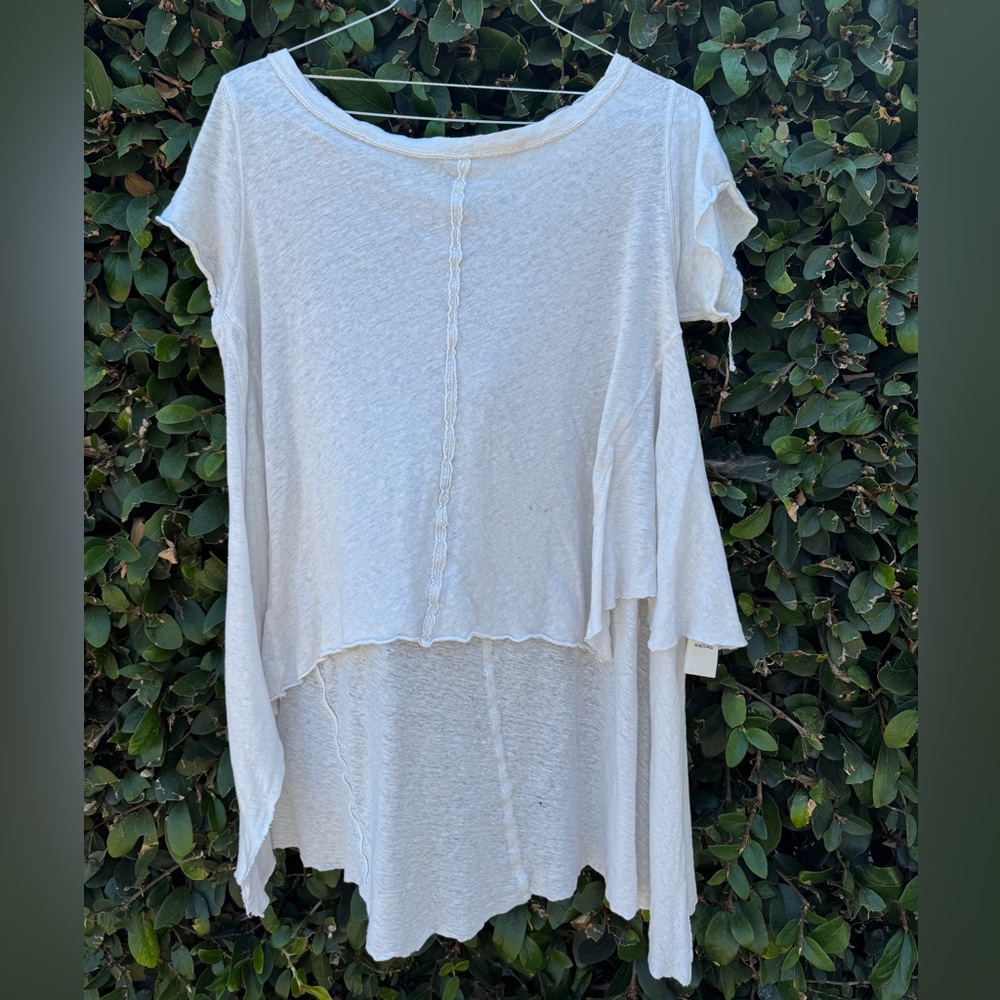 Free People Asymmetrical Layered Short Sleeve Top in Off-White